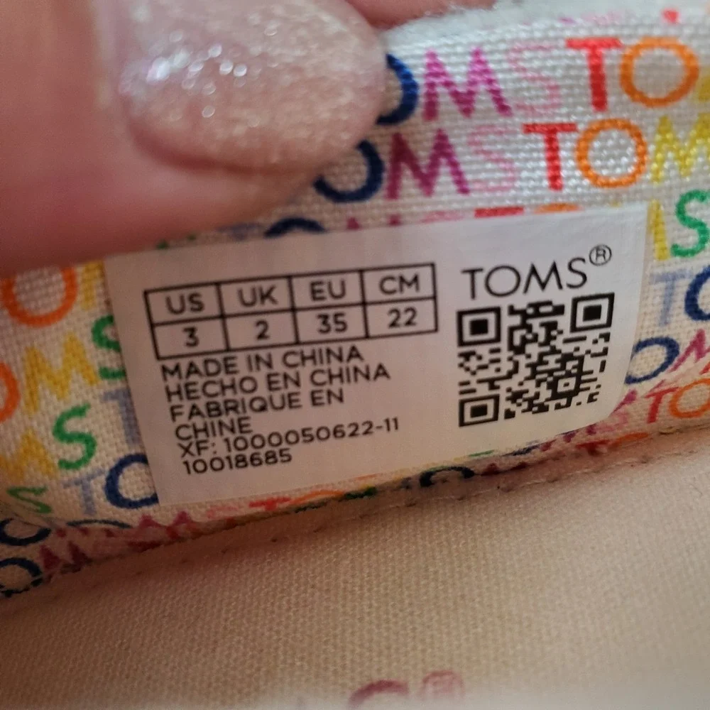 Toms Aclass Esp Kids Loafer Sz 3 Multi Rainbow Heel & Glittery Sole Slip On Flat